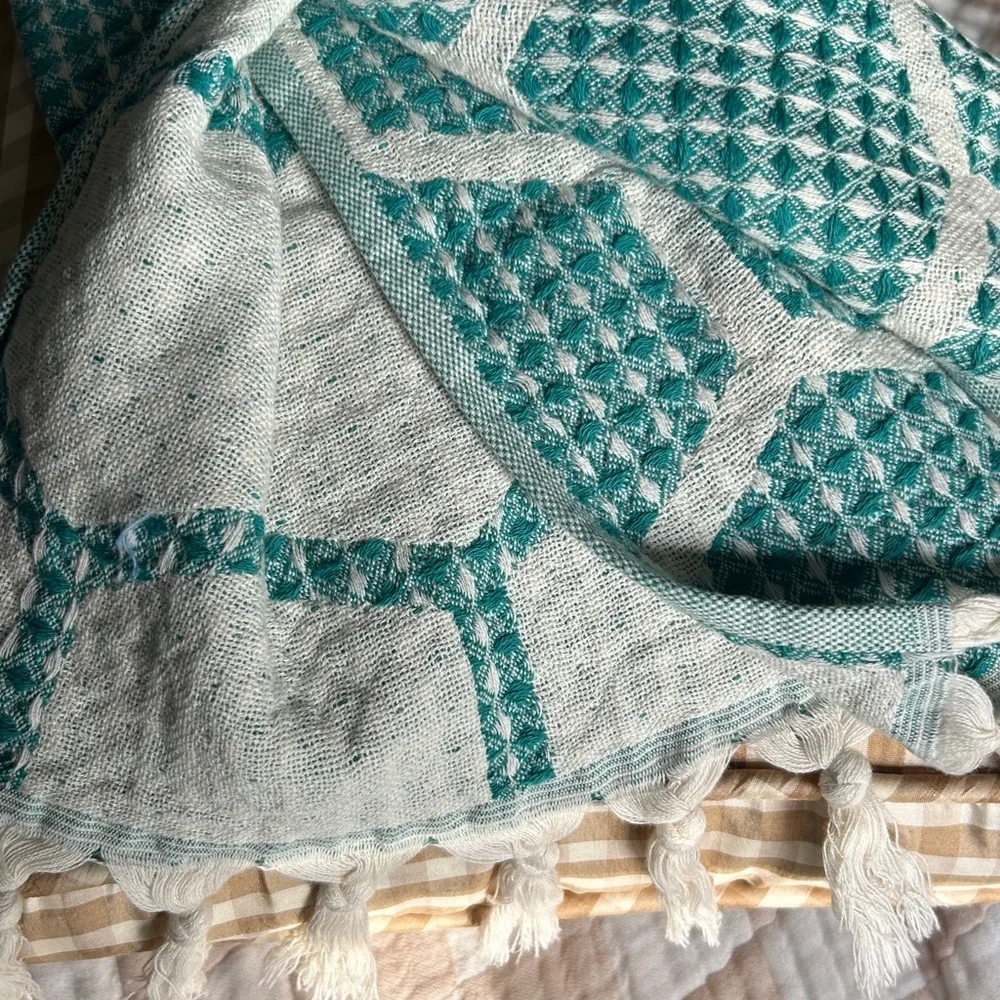 Modern Hand Towel Loom Weave Honeycomb Patterned Benetton’s Teal Green NEW!
